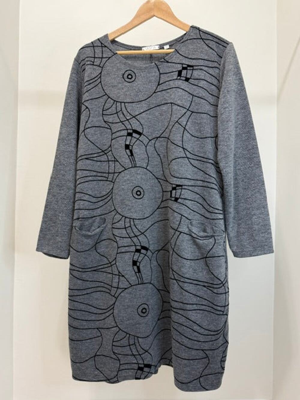 Vasna Gray Knit Dress Abstract Print Made in Italy SzL